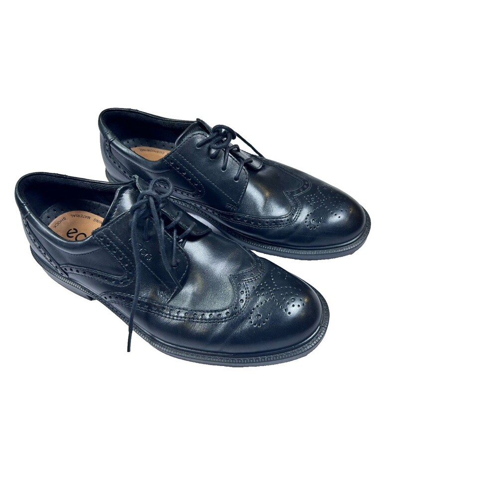 ECCO Men’s EU 47 Black Leather Wingtip Brogue Oxford Dress Shoes Comfort